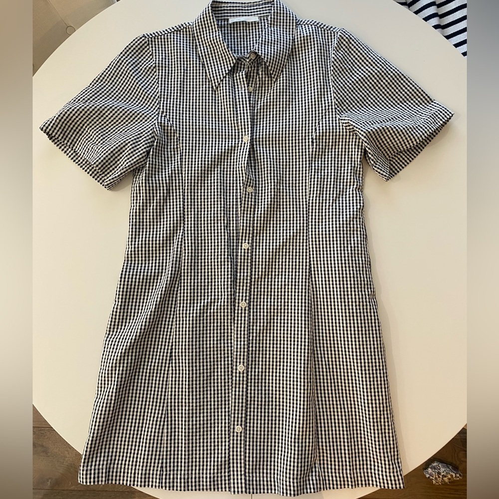 OAK + FORT Black and White Gingham Mini Shirt Dress